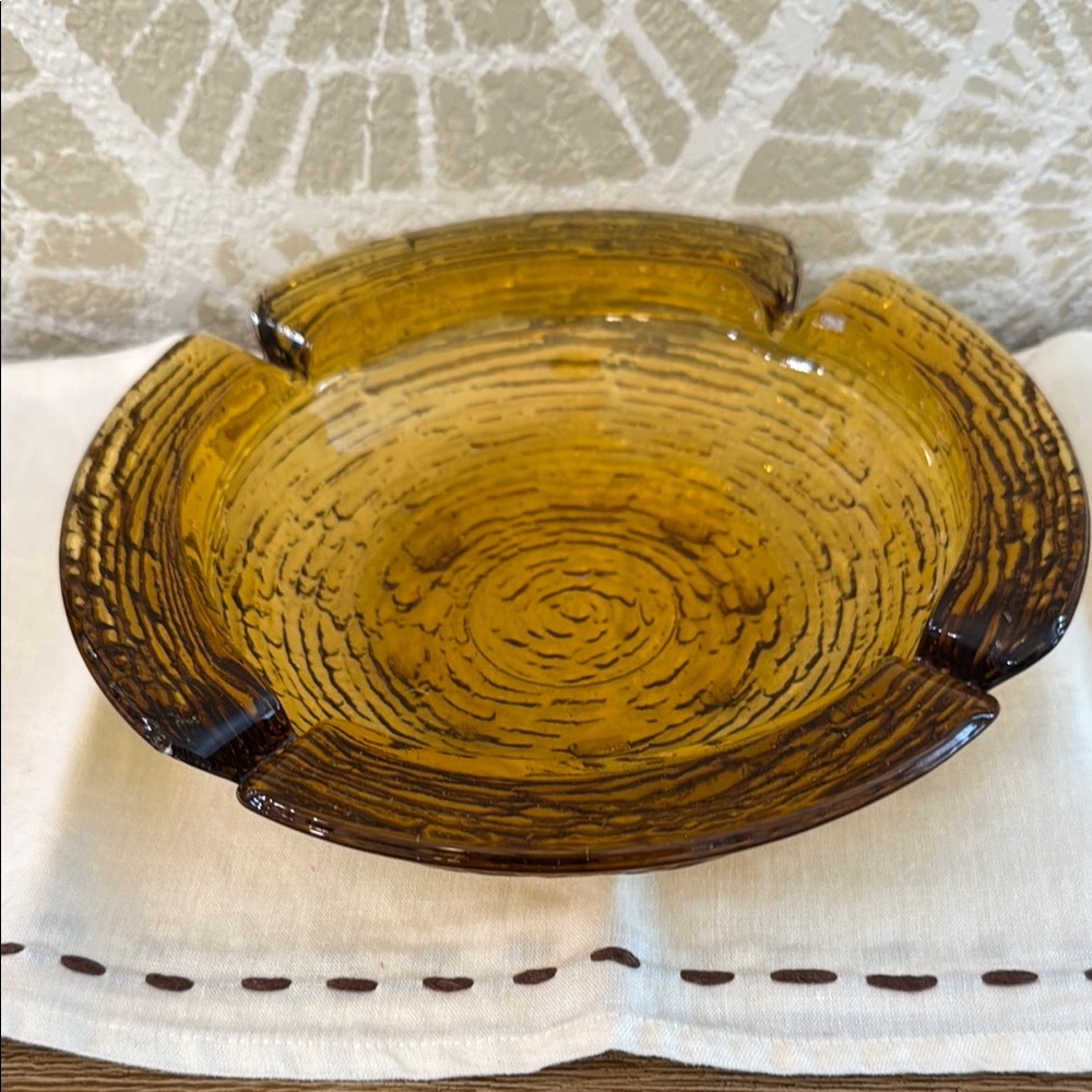 Vintage Anchor Hocking Amber Soreno Ripple glass ashtray